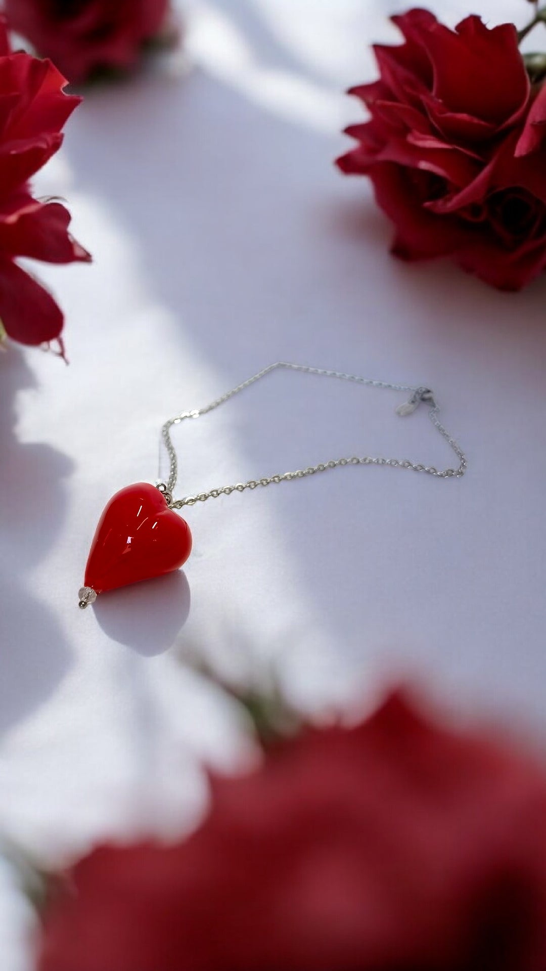 Collana in Acciaio con Pendente Cuore in Vetro di Murano Soffiato a Mano - MantoanMurano
