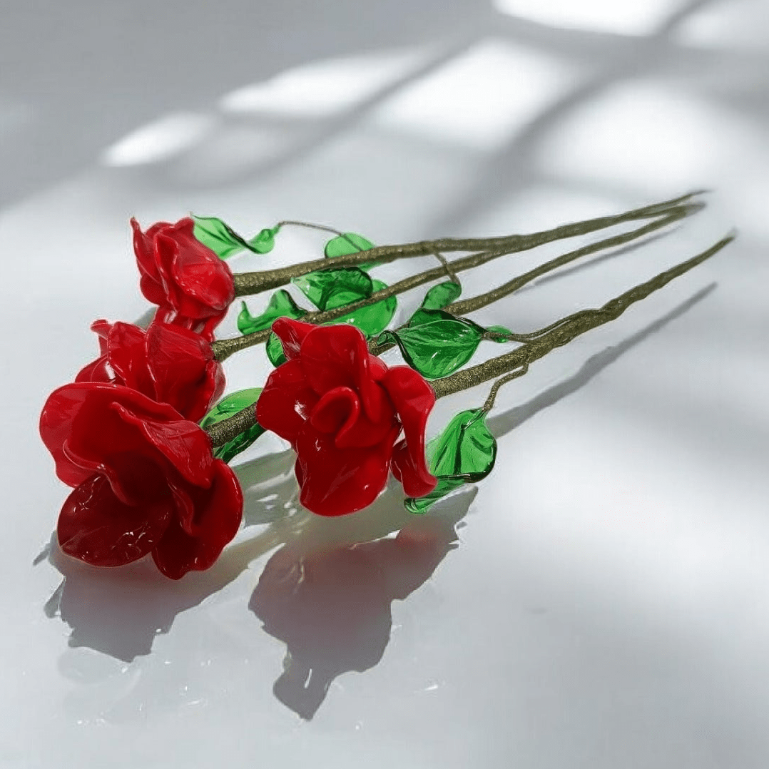 Rosa Rossa in Vetro di Murano Fatta a Mano - Artigianato Veneziano - MantoanMurano