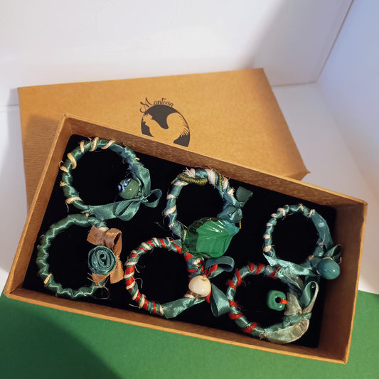 Porta portatovaglioli con nastrini di raso e decorazioni in vetro di Murano - 6 pezzi.